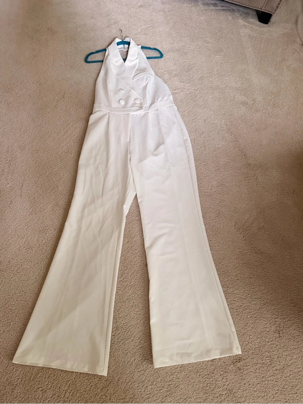 Fashion Nova Cream Halter Double-Breasted Wide-Leg Jumpsuit - Picture 8 of 9